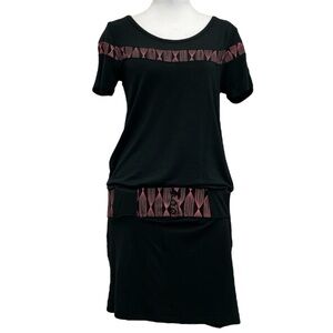 SkunkFunk Black Pobena Belted Drop Waist Short Sleeve Jersey Mini Dress